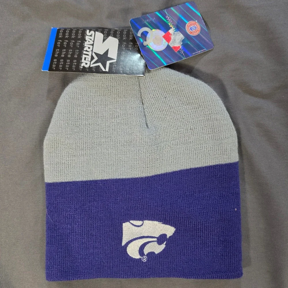 Starter Kansas State Wildcats Youth Beanie Purple Grey Knit Hat NWT